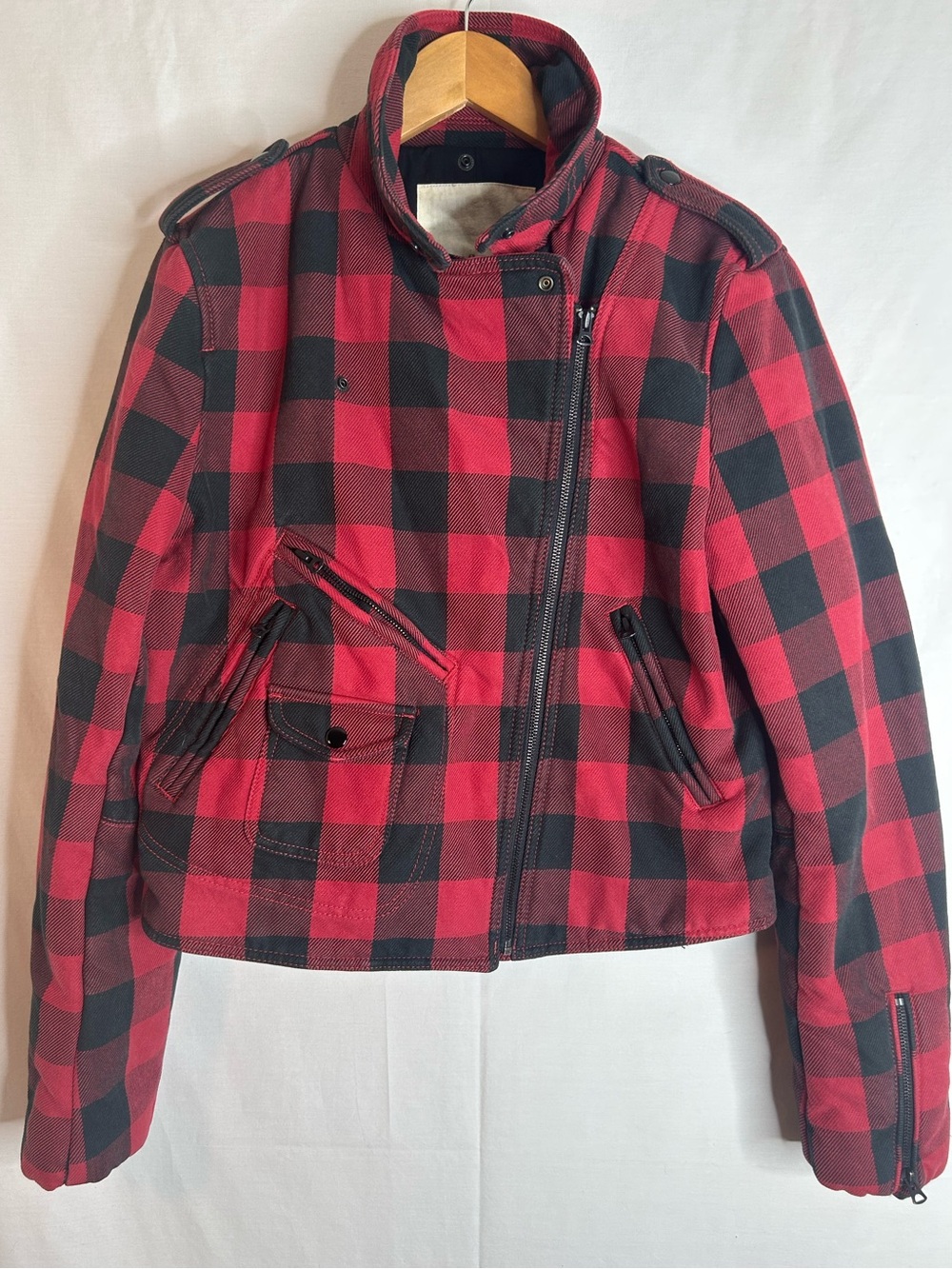 Denim & Supply Ralph Lauren Vintage Inspired Buffalo Plaid Moto Jacket Size L